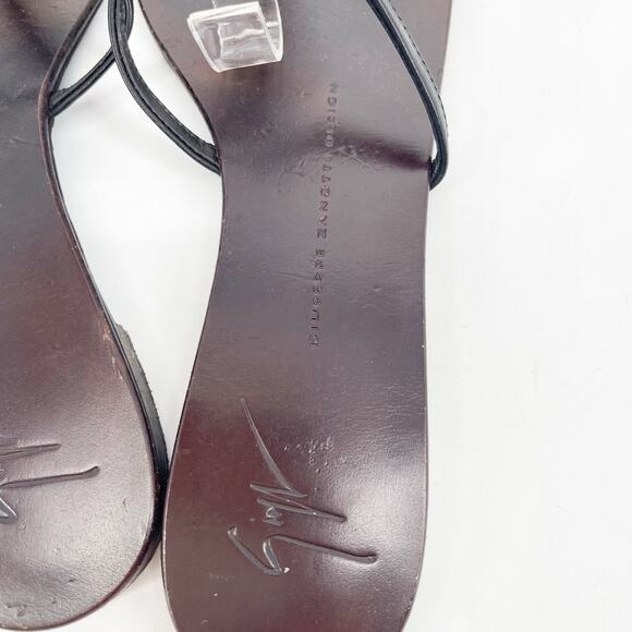 Giuseppe Zanotti Black Fishbone Embellished Flat Ankle Strap Sandals IT 39.5 - Picture 11 of 14